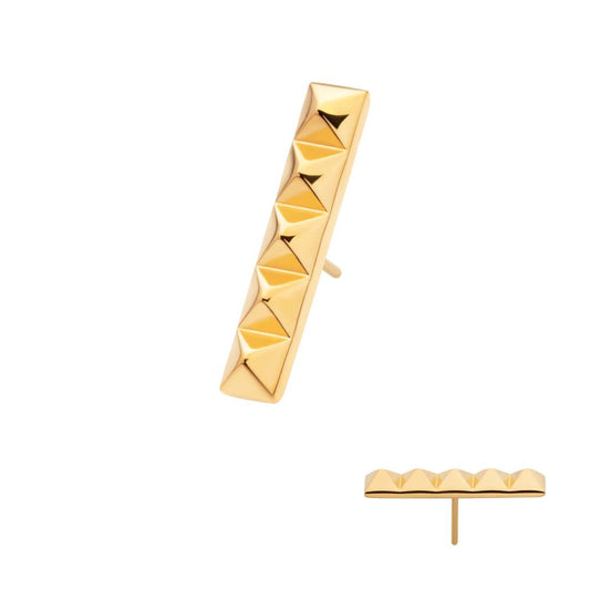 24Kt Gold PVD Titanium Threadless 5 Pyramid Stud Top