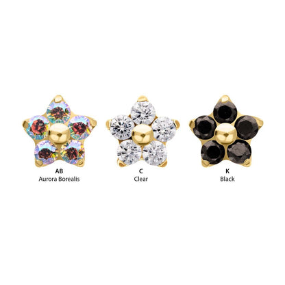 24Kt Gold PVD Titanium Threadless Prong Set Gem 5-Petal Flower Top