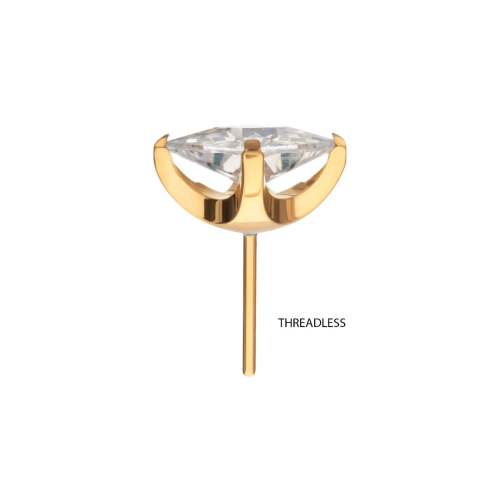 24Kt Gold PVD Titanium Threadless 4 Prong Princess Cut Gem Top