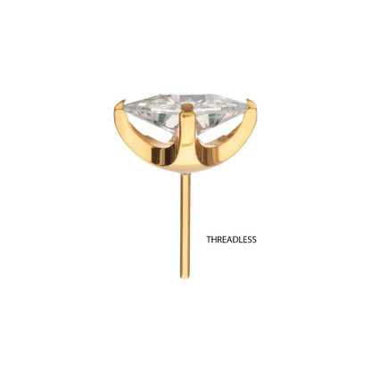 24Kt Gold PVD Titanium Threadless 4 Prong Princess Cut Gem Top