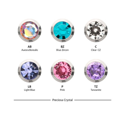 Titanium 2.5mm Bezel Set Preciosa Gem Nose Pin