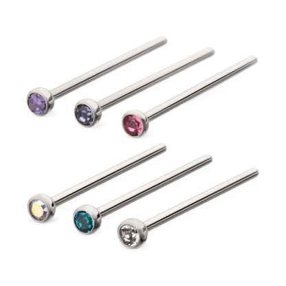 Titanium 2.5mm Bezel Set Preciosa Gem Nose Pin