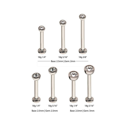 18g Titanium Internally Threaded 2.5mm Base and Bezel Set Swarovski Crystal Micro Labret