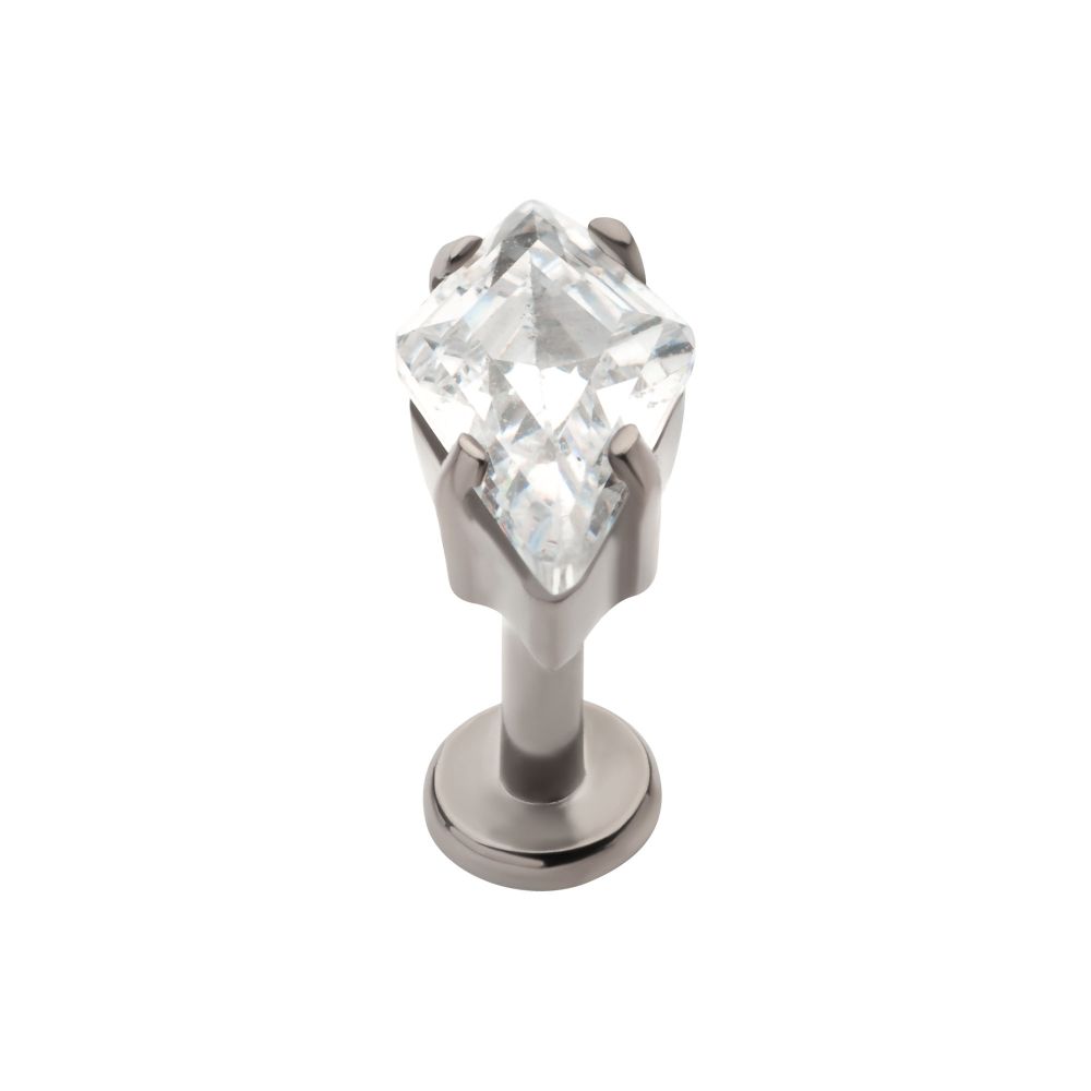 Titanium Internally Threaded Flat Base Labret with Prong Set Kite Shape CZ Top