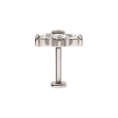 Titanium Internally Threaded Flat Base Labret with 3-Cluster Marquise CZ Fan Top