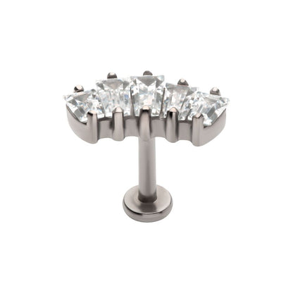 Titanium Internally Threaded Flat Base Labret with Prong Set Baguette CZ 5-Cluster Fan Shape Top