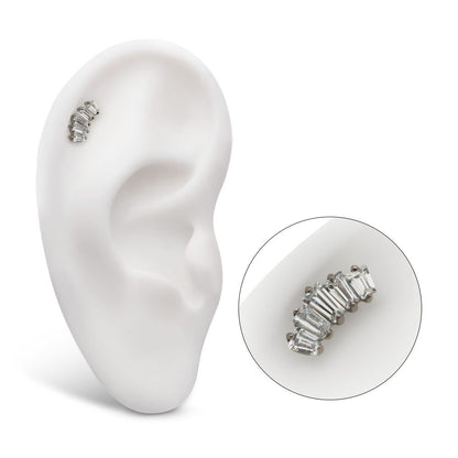 Titanium Internally Threaded Flat Base Labret with Prong Set Baguette CZ 5-Cluster Fan Shape Top