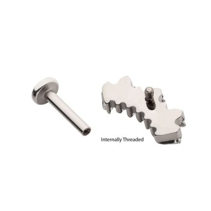 Titanium Internally Threaded Flat Base Labret with Prong Set Baguette CZ 7-Cluster Fan Shape Top
