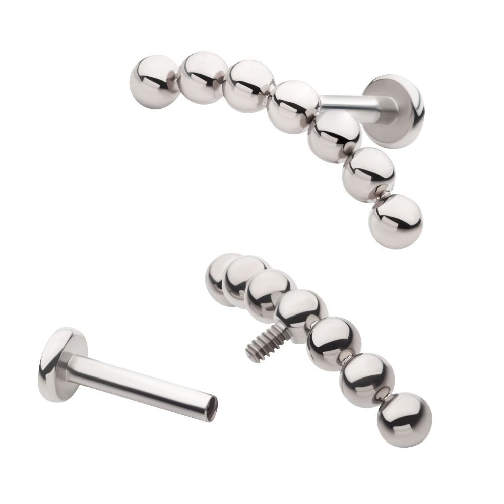 Titanium Internally Threaded Flat Base Labret with 7-Cluster Bead Top