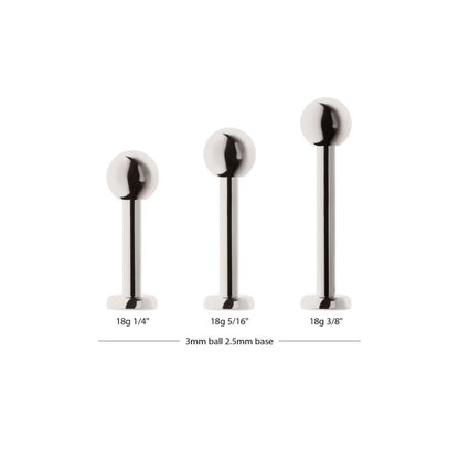 Titanium Internally Threaded Labret with 2.5mm Base and 3mm Ball