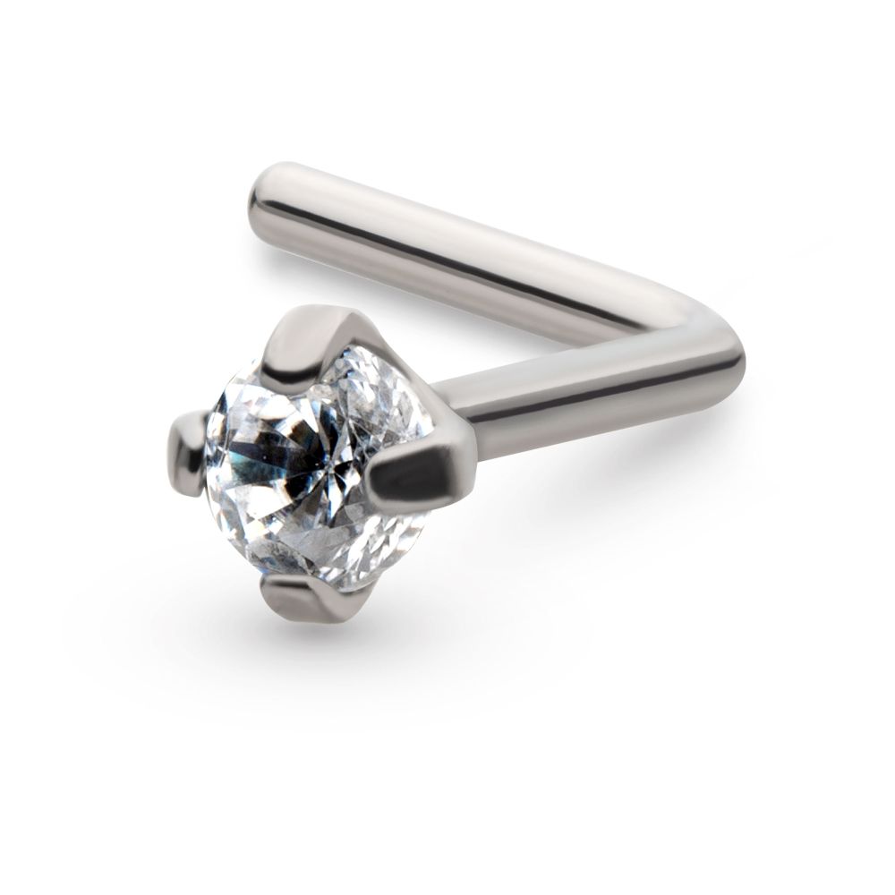 Titanium 4-Prong Set CZ L-Shape Nose Pin