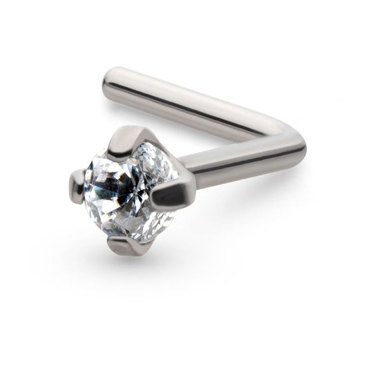 Titanium 4-Prong Set CZ L-Shape Nose Pin