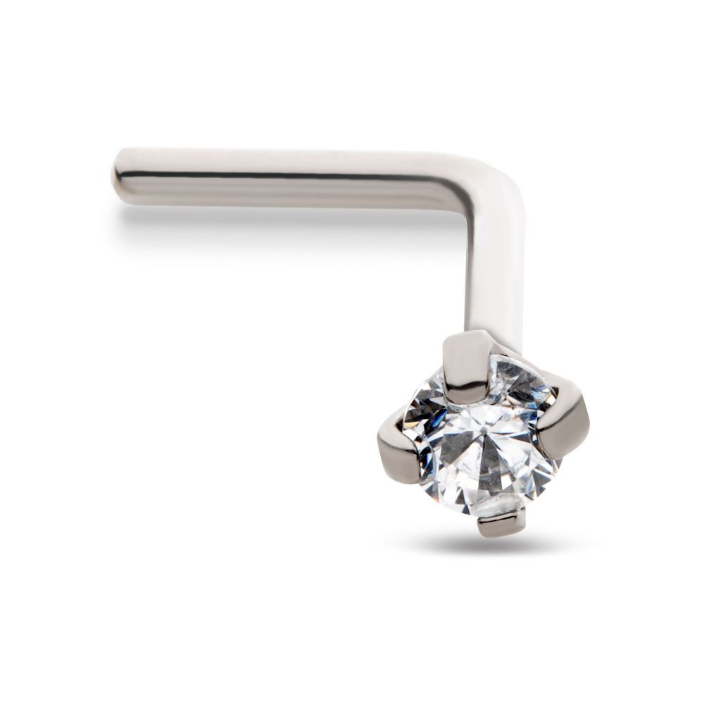 Titanium 4-Prong Set CZ L-Shape Nose Pin