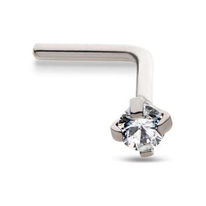 Titanium 4-Prong Set CZ L-Shape Nose Pin