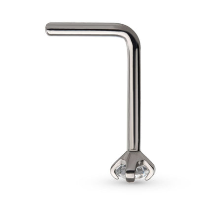 Titanium 4-Prong Set CZ L-Shape Nose Pin