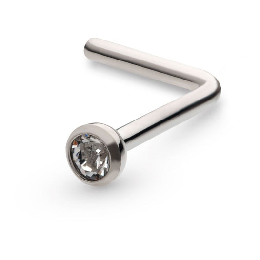 Titanium Bezel Set Swarovski Crystal L-Shape Nose Pin