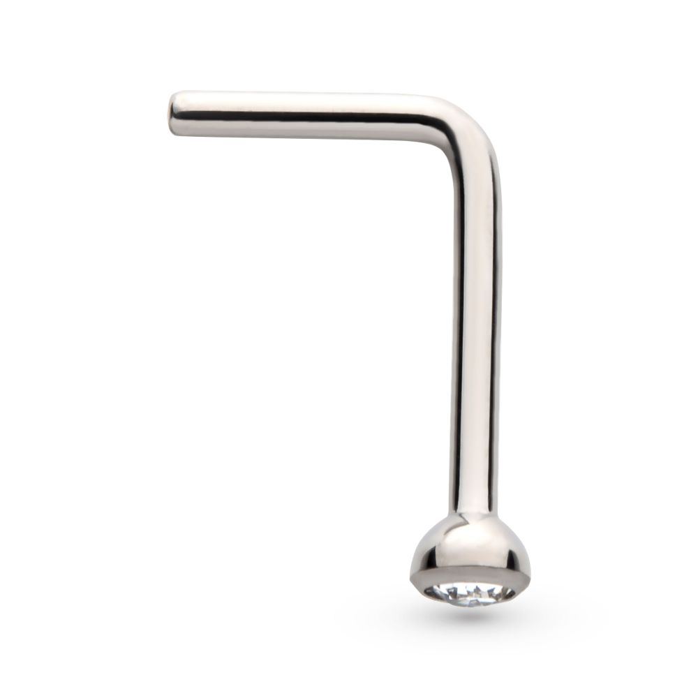 Titanium Bezel Set Swarovski Crystal L-Shape Nose Pin