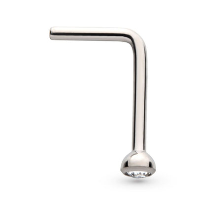 Titanium Bezel Set Swarovski Crystal L-Shape Nose Pin