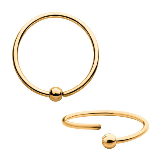 24Kt Gold PVD Titanium Captive Bead Ring with Attached Ball