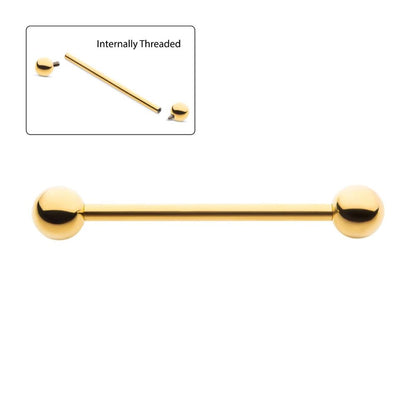 24KT Gold PVD Titanium Internally Threaded Industrial Barbell