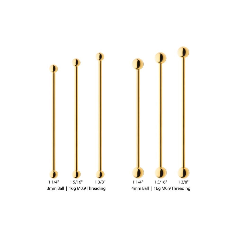 24KT Gold PVD Titanium Internally Threaded Industrial Barbell