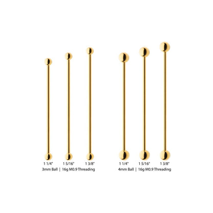 24KT Gold PVD Titanium Internally Threaded Industrial Barbell