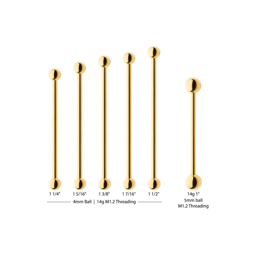 24KT Gold PVD Titanium Internally Threaded Industrial Barbell