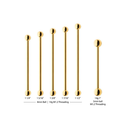 24KT Gold PVD Titanium Internally Threaded Industrial Barbell