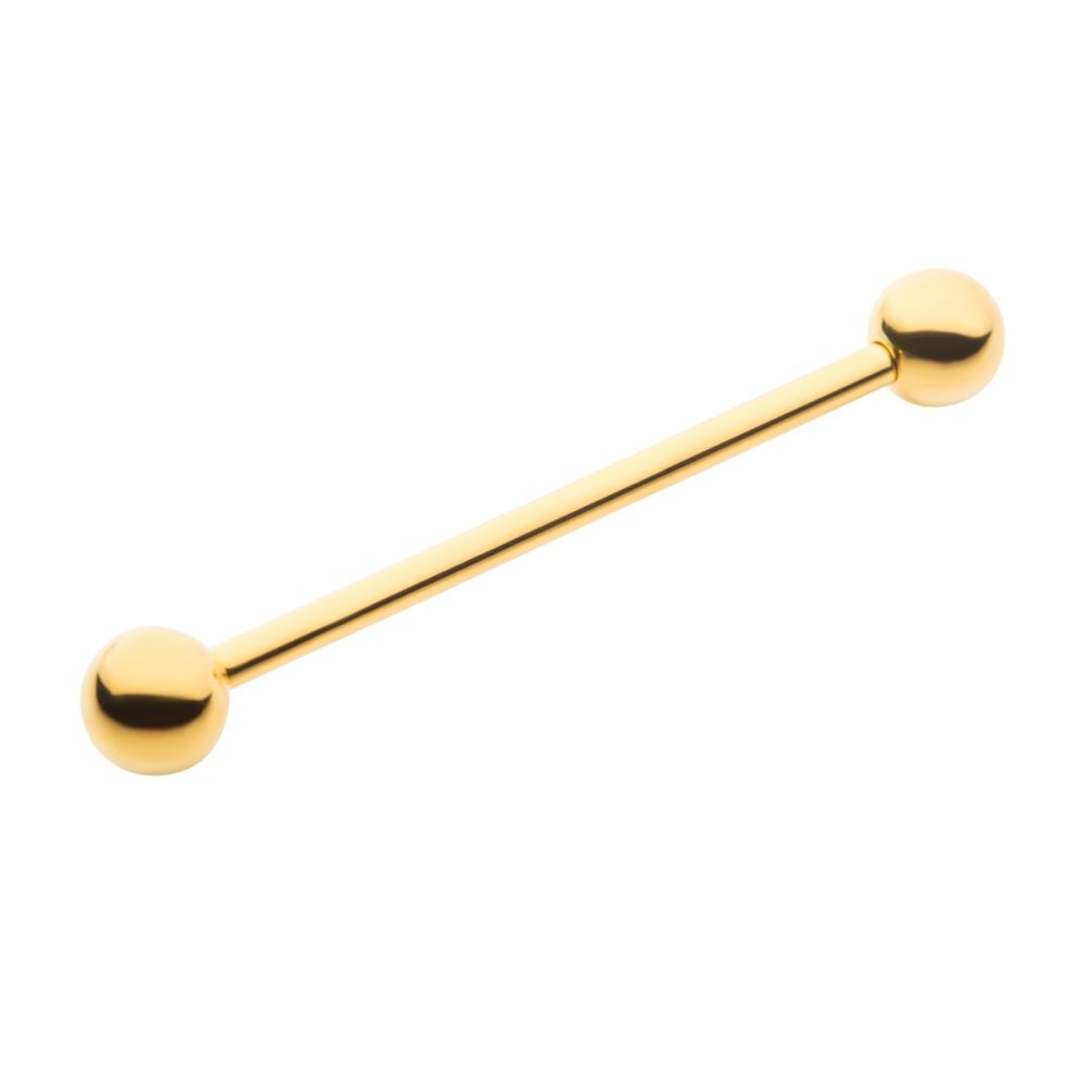 24KT Gold PVD Titanium Internally Threaded Industrial Barbell