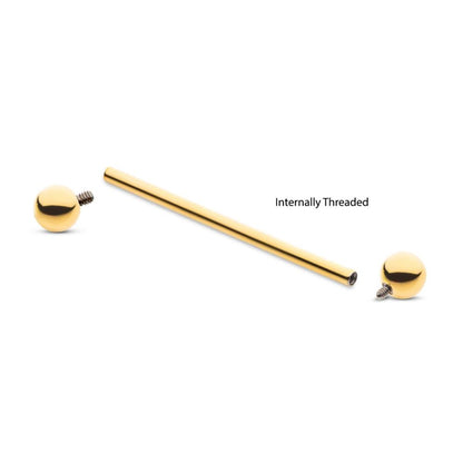 24KT Gold PVD Titanium Internally Threaded Industrial Barbell
