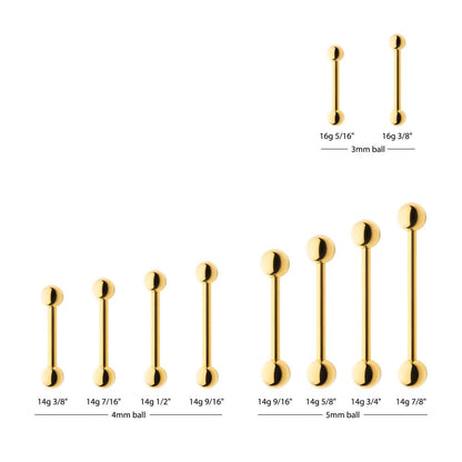 24KT Gold PVD Titanium Internally Threaded Barbell
