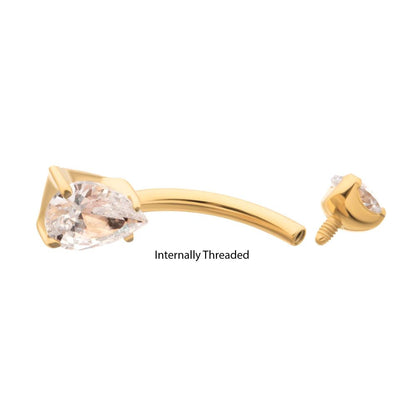 24Kt Gold PVD Titanium Internally Threaded Double Gem with Prong Set Teardrop Fixed Bottom Navel