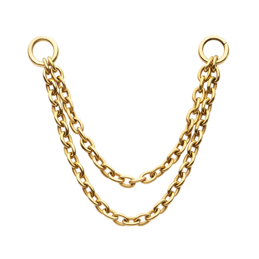 24Kt-Gold PVD Titanium 2 Tier Rolo Chain with Ring