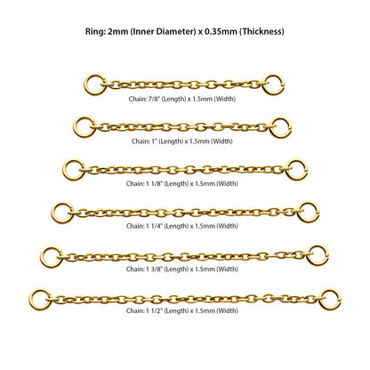 24Kt-Gold PVD Titanium 1.5mm Rolo Chain with 2 Rings