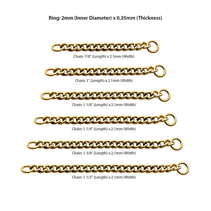 24Kt Gold PVD Titanium 2.1mm Curb Chain with 2 Rings