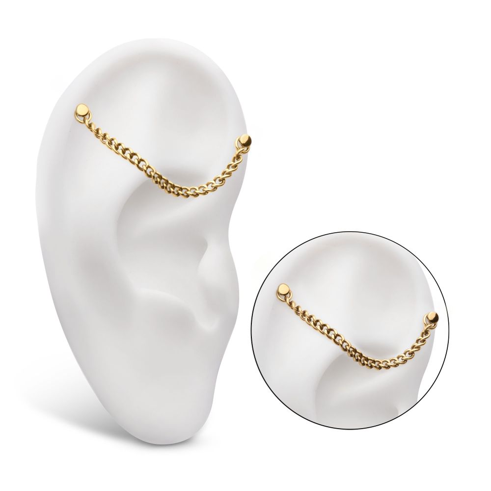 24Kt Gold PVD Titanium 2.1mm Curb Chain with 2 Rings