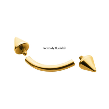 24KT Gold PVD Titanium Internally Threaded Spike End Curved Barbell