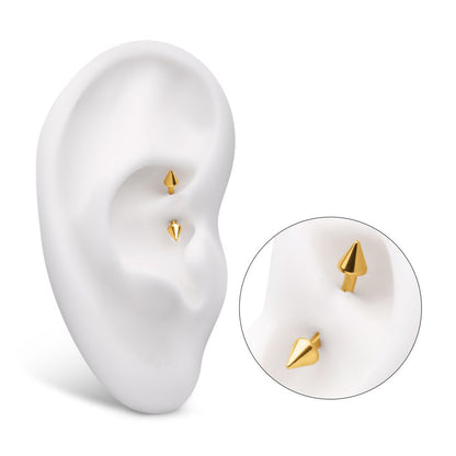 24KT Gold PVD Titanium Internally Threaded Spike End Curved Barbell