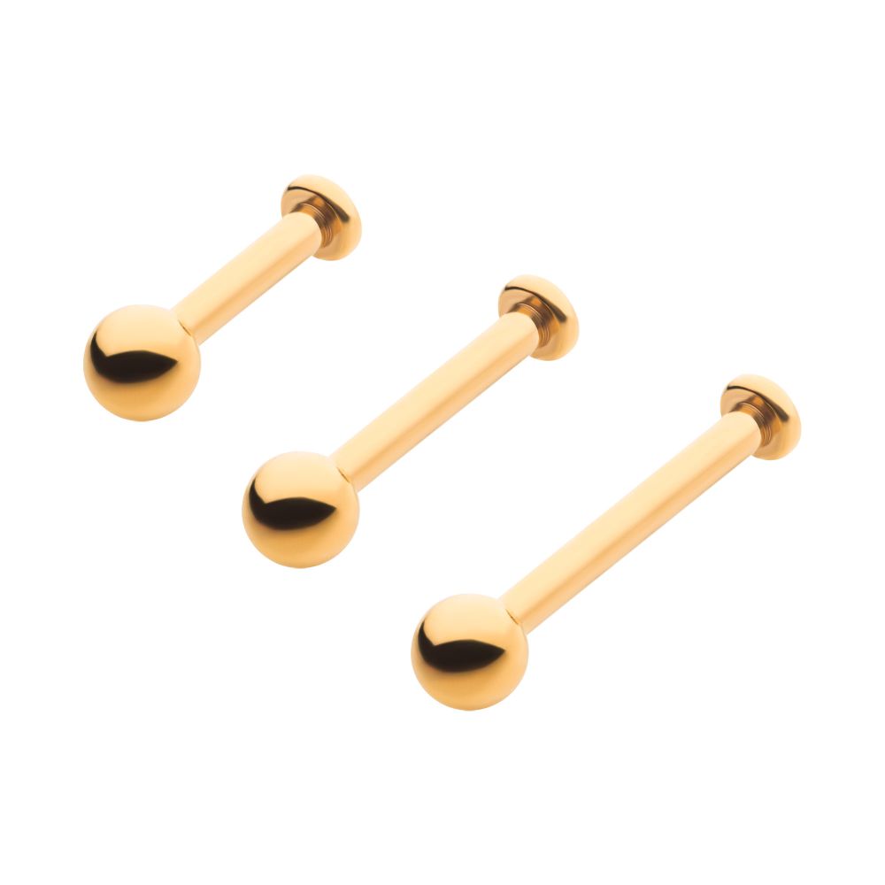 24KT Gold PVD Titanium Internally Threaded Labret with 2.5mm Flat Base and 3mm Ball