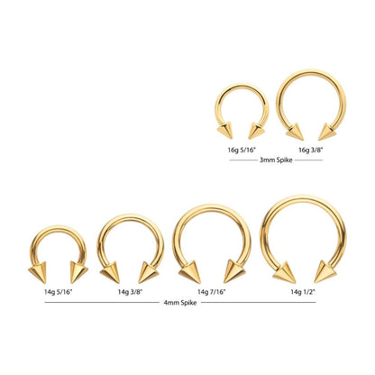 24Kt Gold PVD Titanium Internally Threaded Spike Ends Circular Barbell