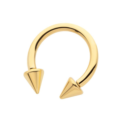 24Kt Gold PVD Titanium Internally Threaded Spike Ends Circular Barbell