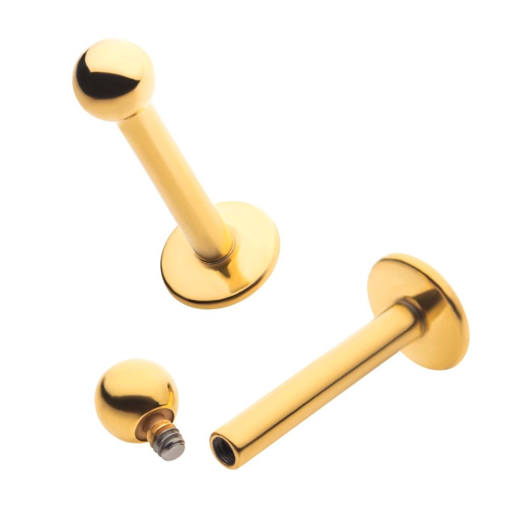 24KT Gold PVD Titanium Internally Threaded Labret with 4mm Base and 3mm Ball