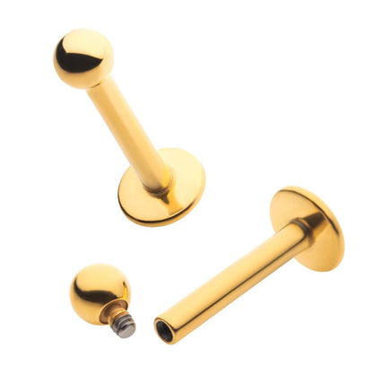 24KT Gold PVD Titanium Internally Threaded Labret with 4mm Base and 3mm Ball