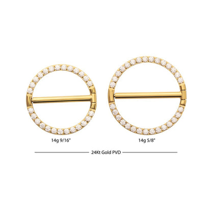 24Kt Gold PVD Titanium CNC Set Gem Nipple Clicker Ring | Sold by piece