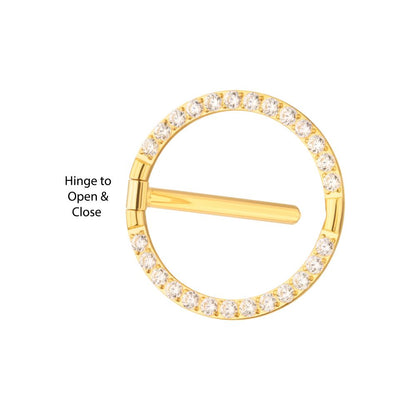 24Kt Gold PVD Titanium CNC Set Gem Nipple Clicker Ring | Sold by piece