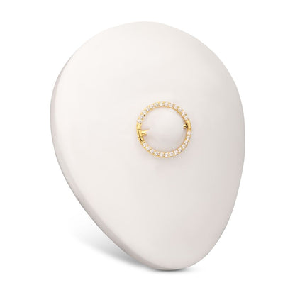 24Kt Gold PVD Titanium CNC Set Gem Nipple Clicker Ring | Sold by piece