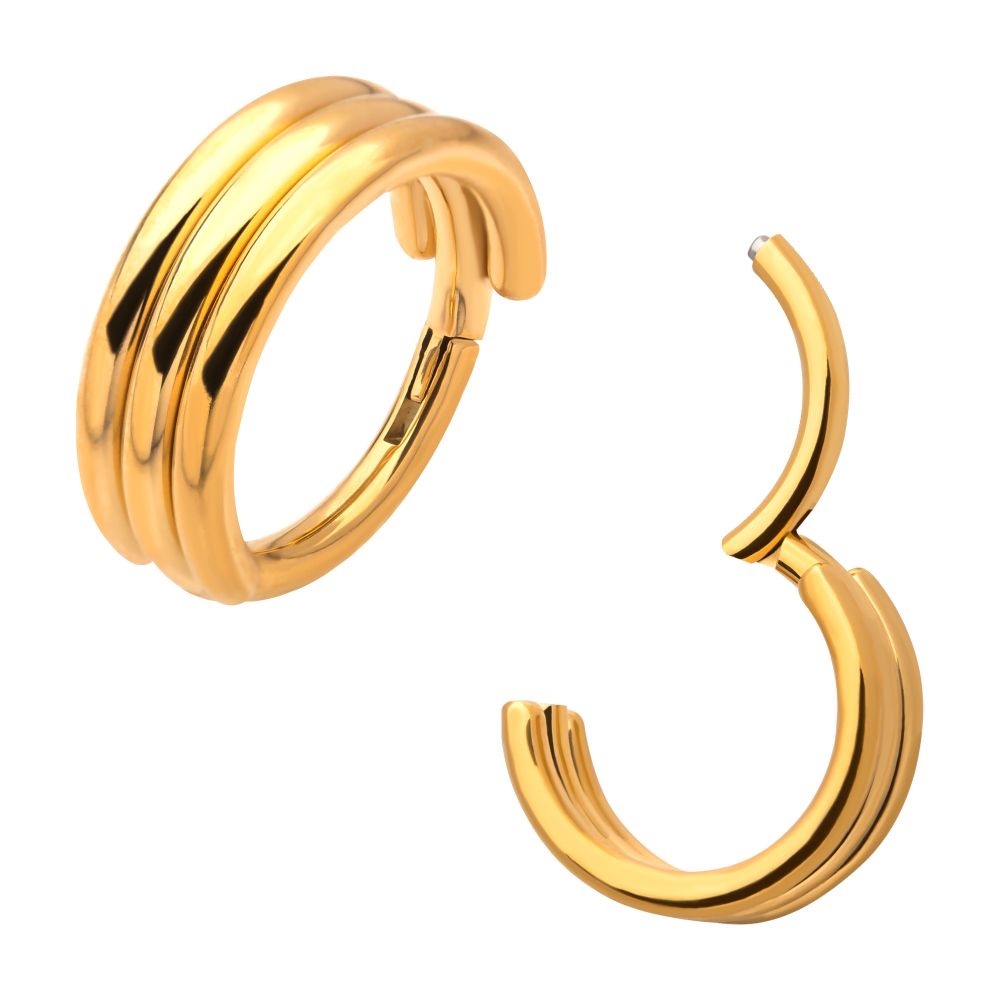 24KT Gold PVD Titanium Triple Stack Design Side Facing Hinged Segment Clicker