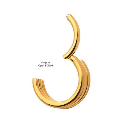 24KT Gold PVD Titanium Triple Stack Design Side Facing Hinged Segment Clicker