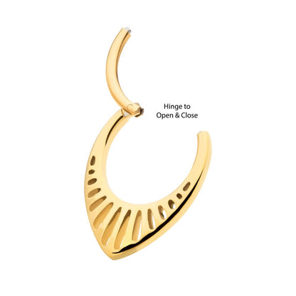 24Kt Gold PVD Titanium Linear Outline Teardrop Shape Front Facing Hinged Segment Clicker