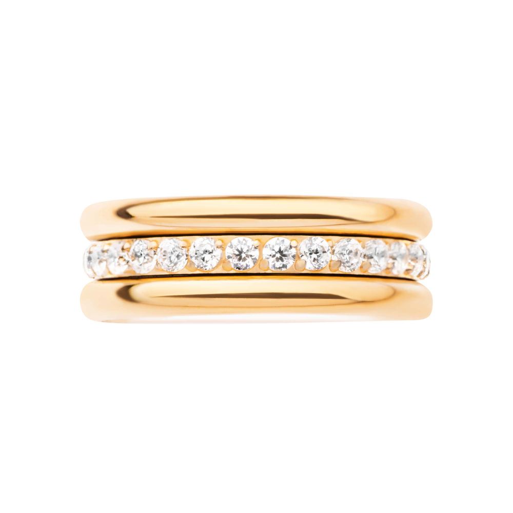 24Kt Gold PVD Titanium Triple Stacked with CNC Set CZ Center Line Side Facing Hinged Segment Clicker